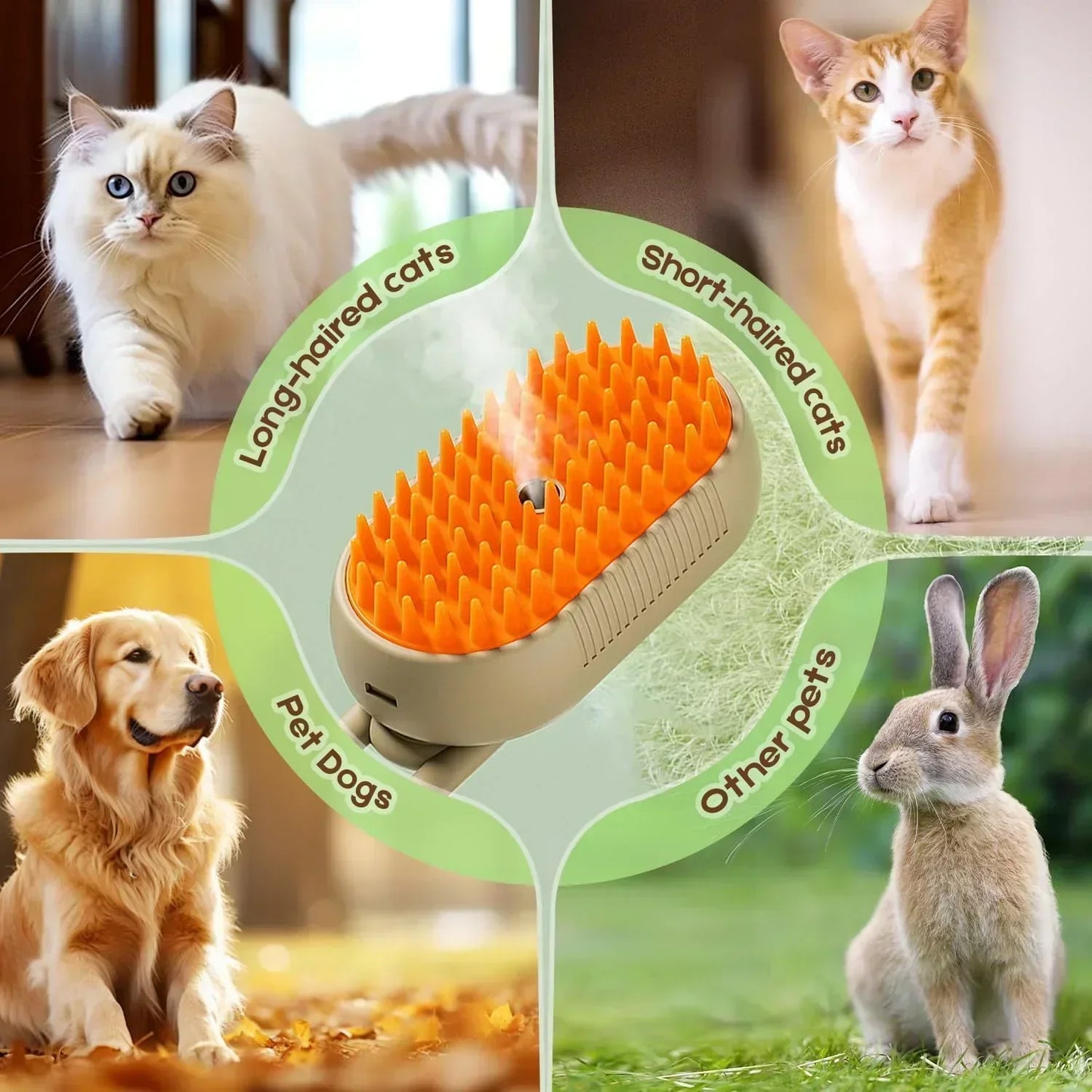 🐱🐶✨3 az 1-ben gőzölős kefék háziállatoknak