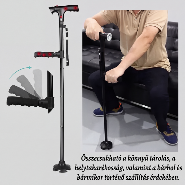 👨‍🦳 Idősek összecsukható mankója | LED‑es világítással ellátott bot, könnyen hordozható és stabil