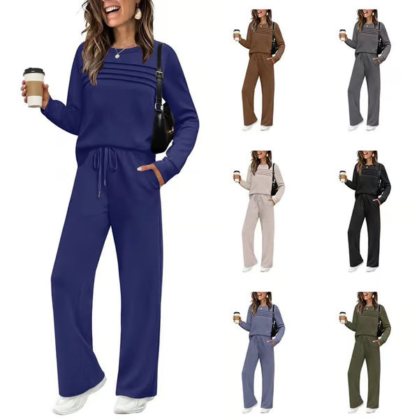 📢📢60% kedvezmény!! ⏰Női kényelmi szett – kerek nyakú felső és húzózsinóros nadrág 👕👖