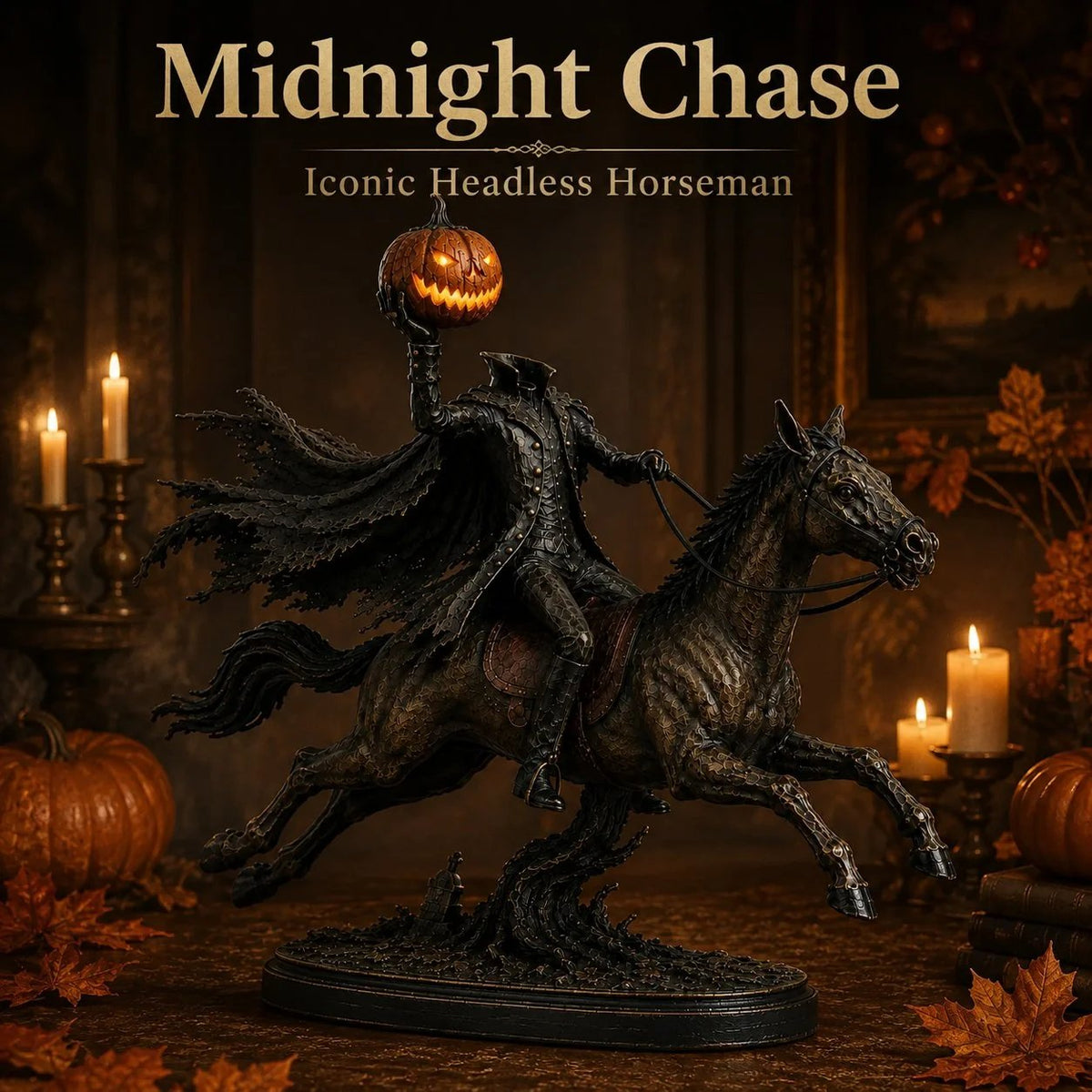 Éjféli Üldözés Fej Nélküli Lovas LED Figura – Halloween Dekoráció