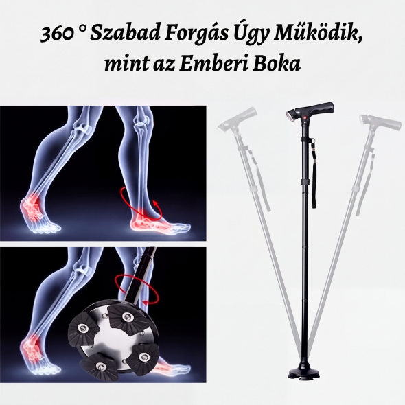 👨‍🦳 Idősek összecsukható mankója | LED‑es világítással ellátott bot, könnyen hordozható és stabil