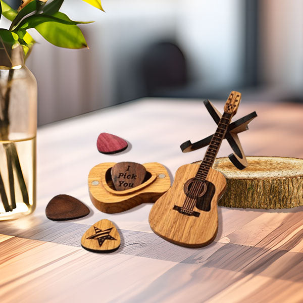 🔥 FORRÓ AKCIÓ 50% KEDVEZMÉNY 💖 Fa Akusztikus Gitár Pengető Doboz 🎁🎸