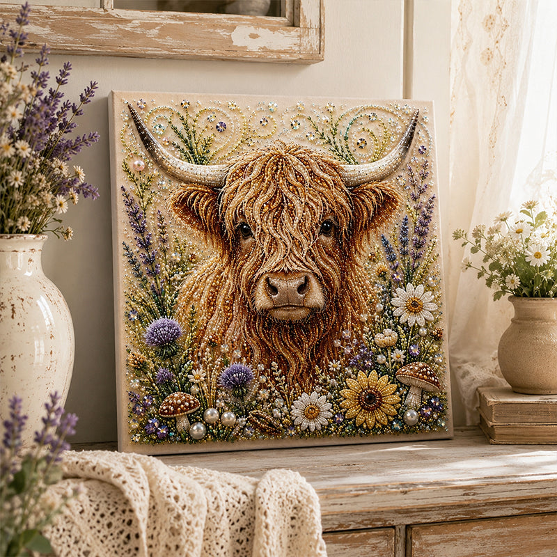 🐮💛 Felföldi tehén gyöngyös kézműves készlet – kreatív hobbi és gyönyörű lakásdekoráció