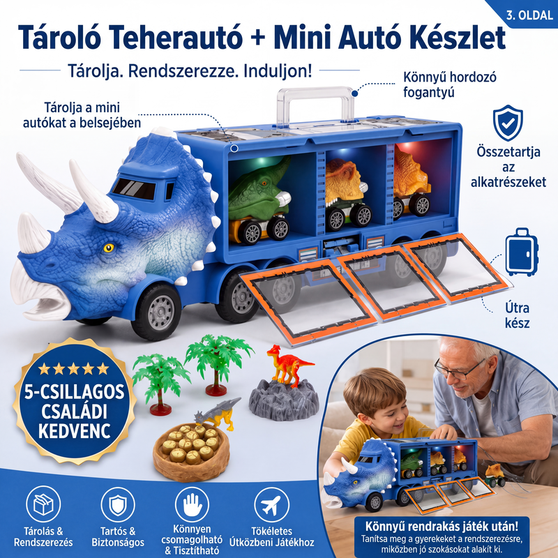 🦖Interaktív dinoszaurusz szállító játékautó