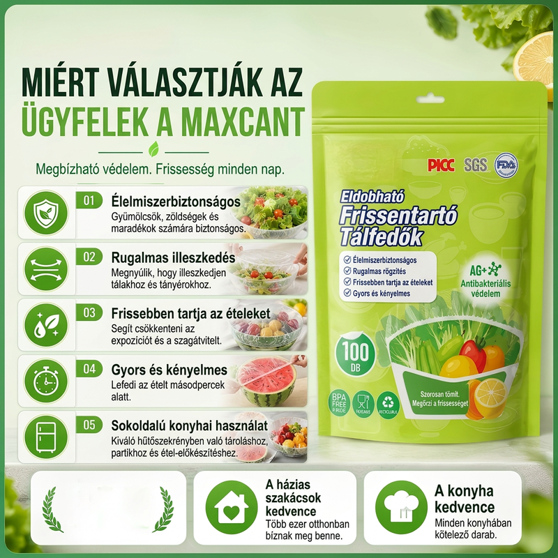 🌿 Antibakteriális élelmiszer fólia – Élelmiszer-minőségű, 100 darabos kiszerelés ⚡
