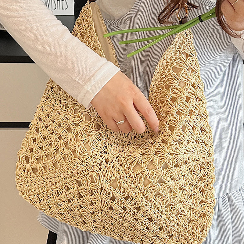 🌾 Boho stílusú szövött táska – bélelt | Könnyű szalmás válltáska – utánvéttel 🔥