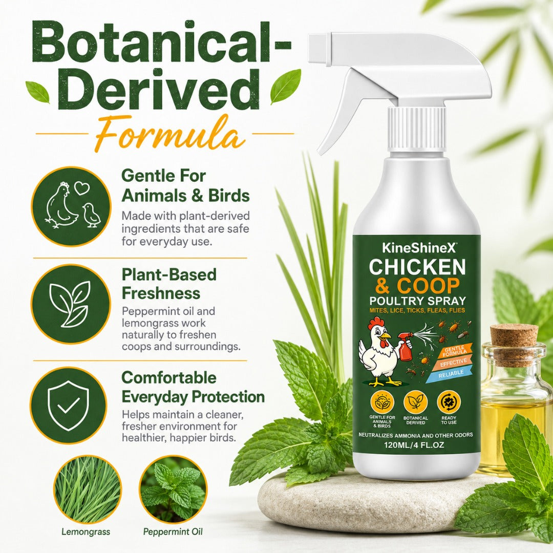 🐔🌿【2 az 1-ben szag- és rovarriasztó spray tyúkólokhoz】✨ Egyetlen fújás semlegesíti a szagokat és taszítja a rovarokat, így tyúkólja környezete frissebb lesz!