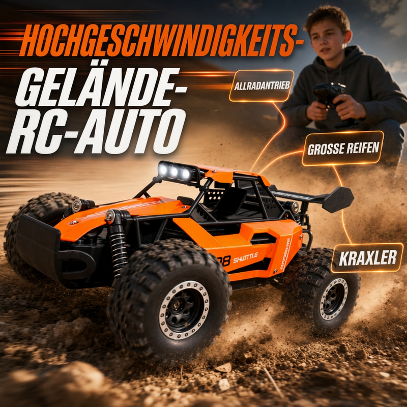 🏎️Nagy sebességű, négykerék-meghajtású RC terepjáró – Erős motor, terepen is könnyen használható✨