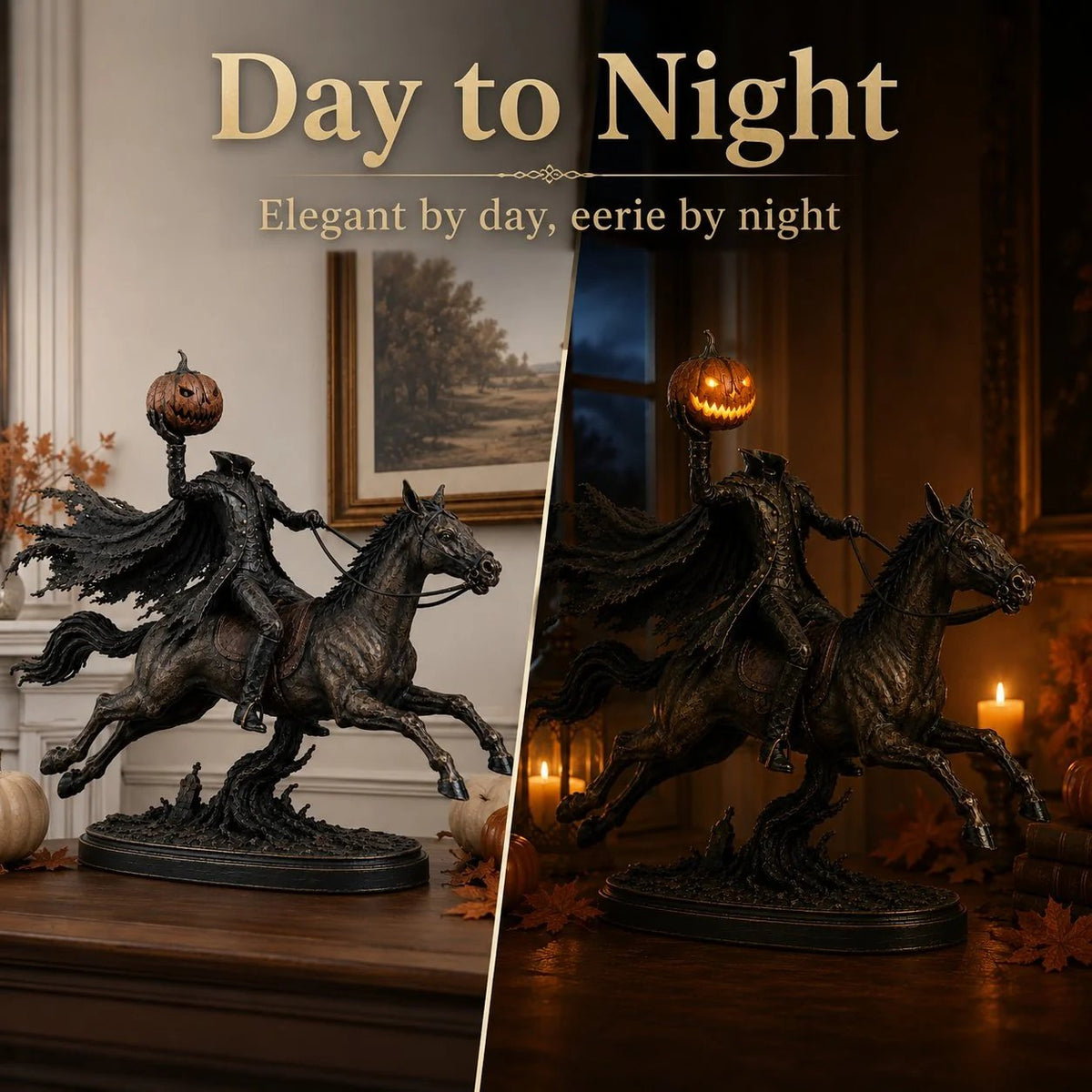 Éjféli Üldözés Fej Nélküli Lovas LED Figura – Halloween Dekoráció