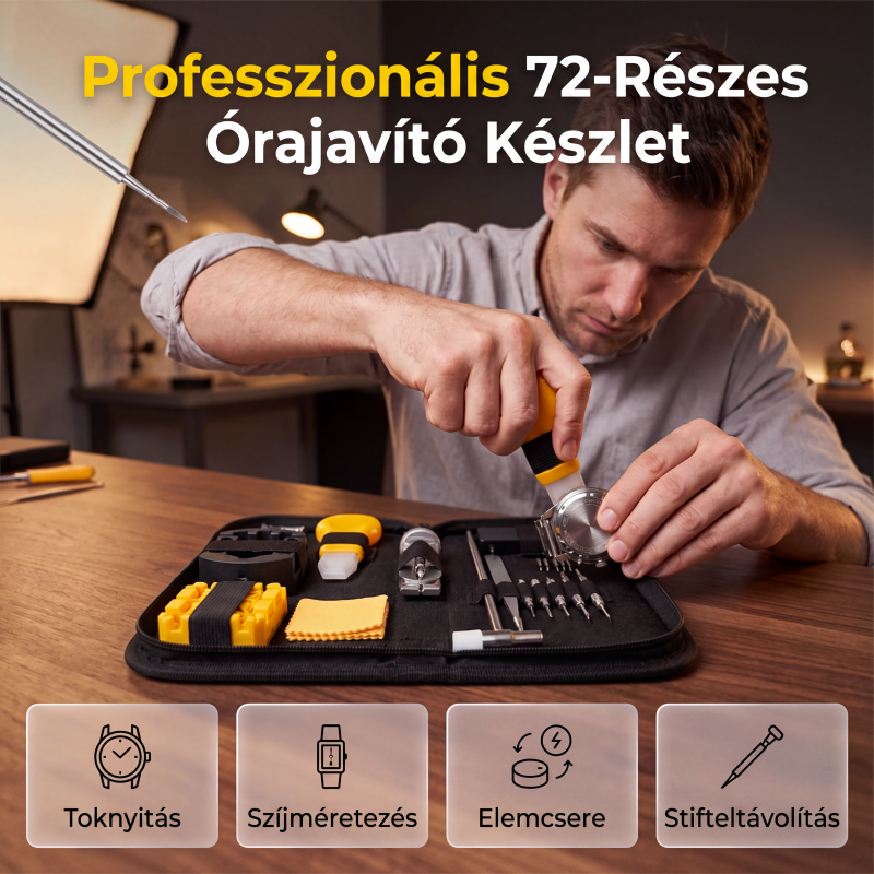 🛠️ Teljes 72 darabos órajavító készlet – 🕰️ Professzionális, precíziós karbantartás és gondtalan barkácsolás otthon ✨🔧