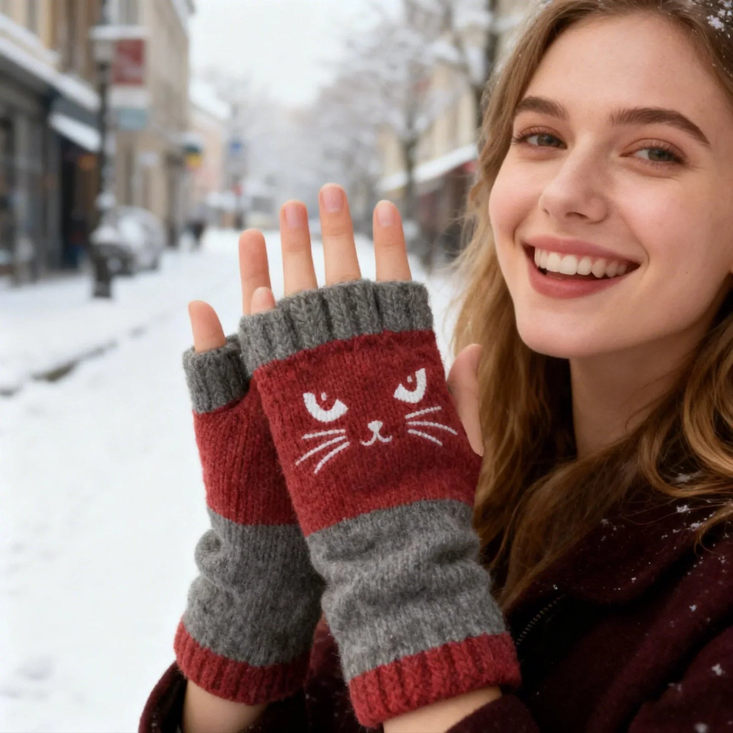🐱 Cuki női kötött macskás kesztyű🧤🧶