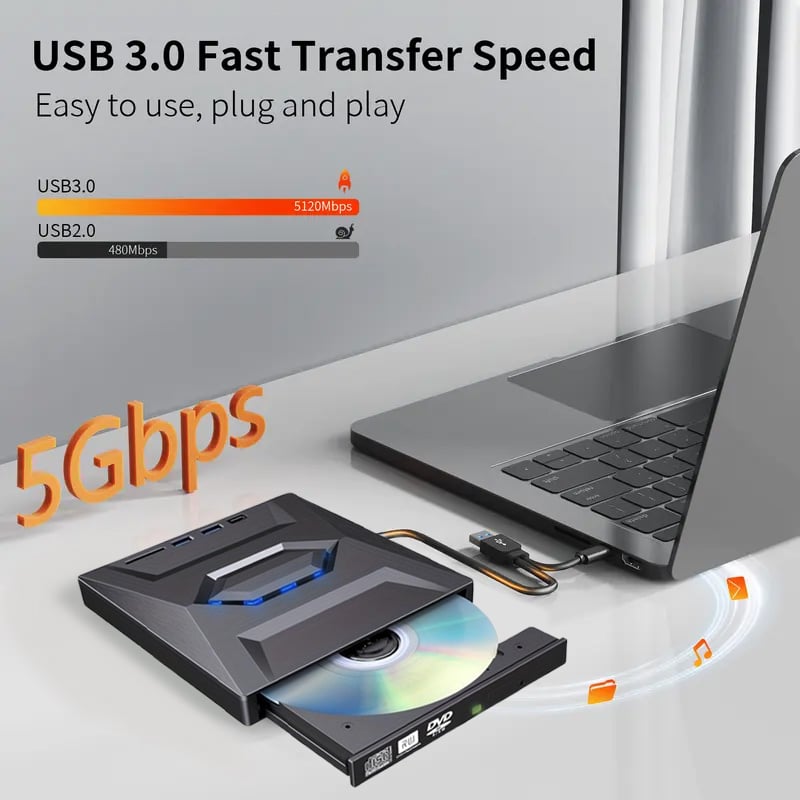 Retro laptop CD-DVD-lejátszó USB C 3.0 hordozható CD-író