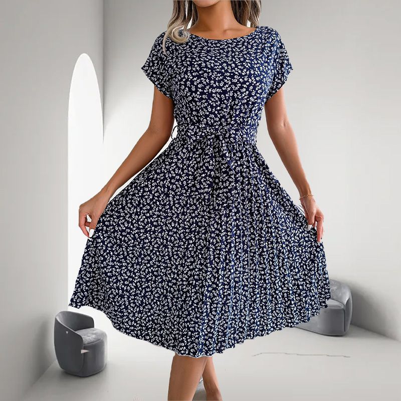 🎁2025-ös nyári kiárusítás🎁 Virágos, rövid ujjú, hajtogatott női ruha👗 (6 színben, zsebekkel)