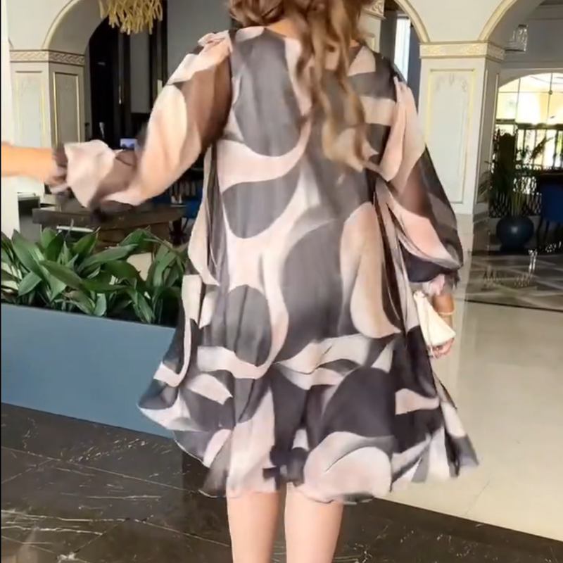 👗Folyó kerek nyakú ruha hosszú ujjakkal és nyomtatással