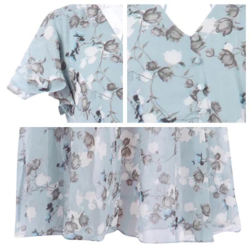 🌸 Könnyű, rövid ujjú, virágmintás maxiruha【M-3XL】