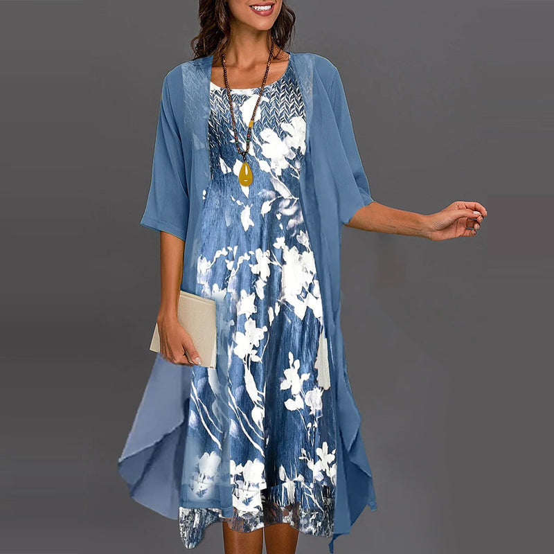 🔥👗Elegáns, kétrészes, virágmintás sifon ruhák