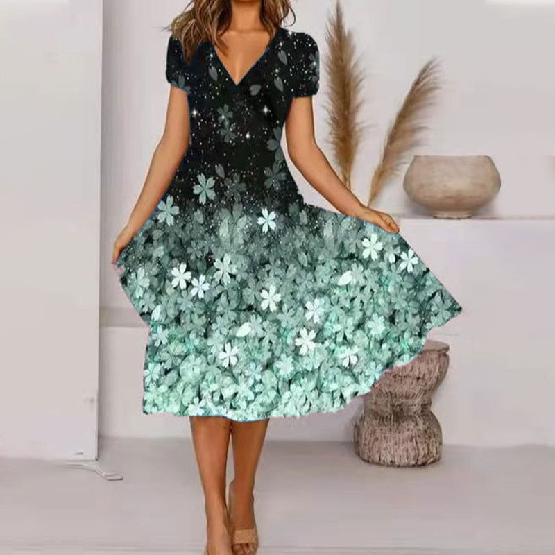 【S-4XL】🌺Női Flowy V-nyakú nyomtatott ruha
