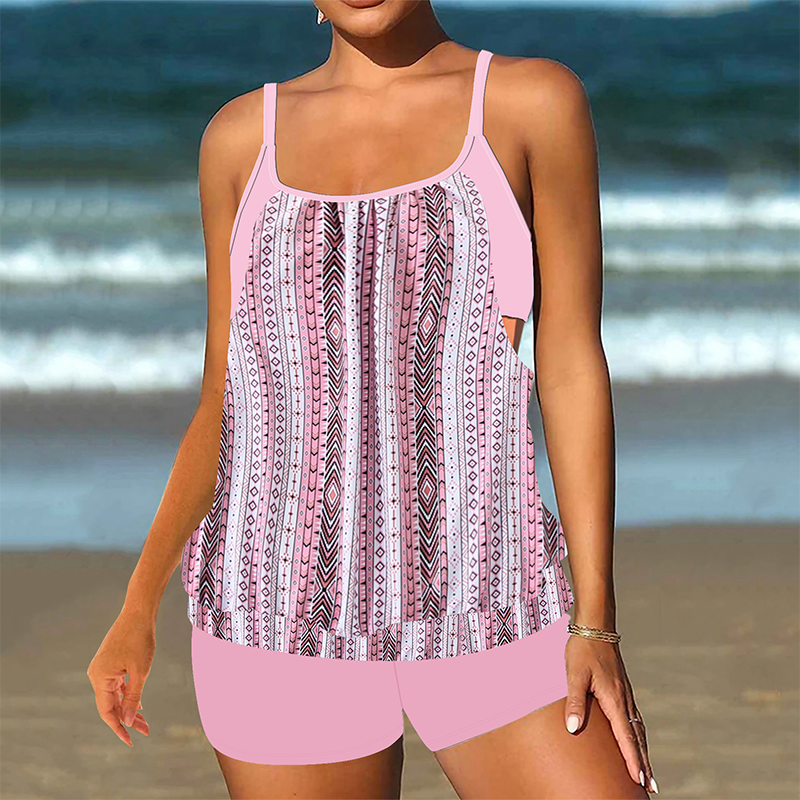 👗🌊Kétrészes női fürdőruha – felső + rövidnadrág | Ingszerű kivitel, nagy méretekben