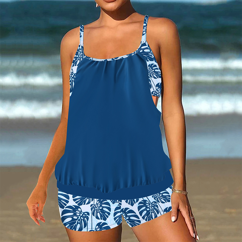 👗🌊Kétrészes női fürdőruha – felső + rövidnadrág | Ingszerű kivitel, nagy méretekben