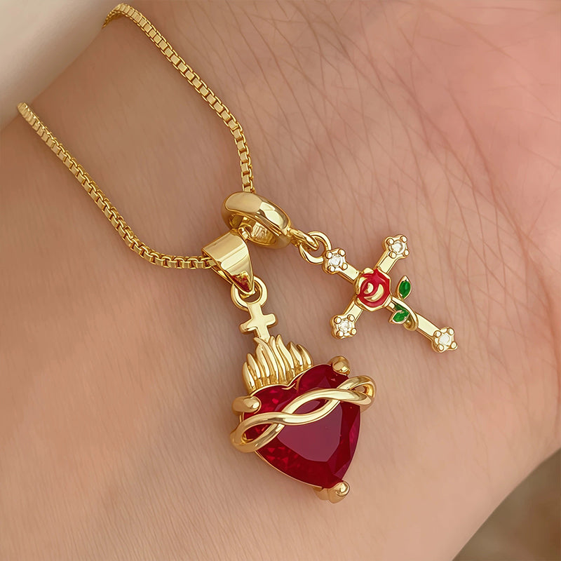🖤🎁 Misztikus, gótikus stílusú Szent Szív és Rózsa kereszt medál 💖