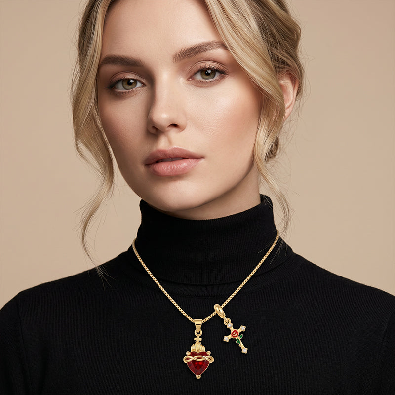 🖤🎁 Misztikus, gótikus stílusú Szent Szív és Rózsa kereszt medál 💖
