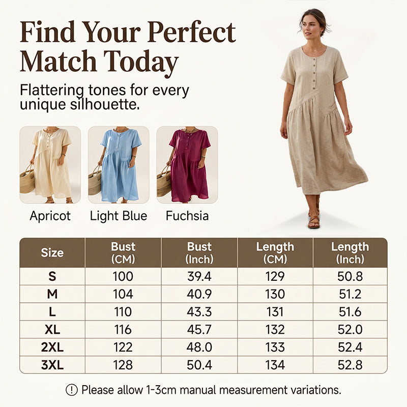 ⌛Időben korlátozott ajánlat - Női maxi ruha gombokkal és rövid ujjakkal