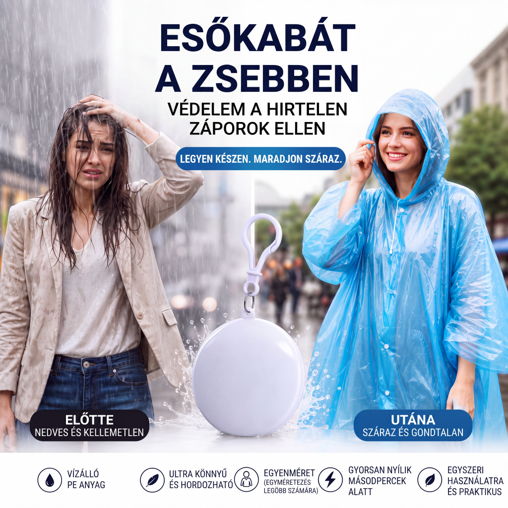 🌧️ Hordozható, egyszer használatos esőkabát – könnyű és hordozható kialakítás🏕️