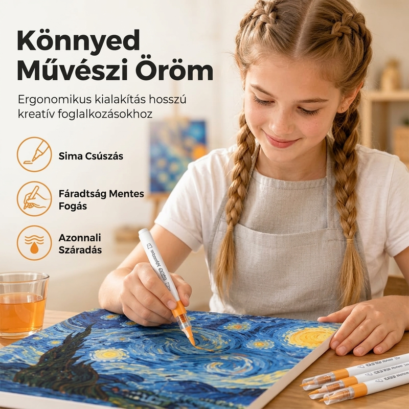 💦 Mosható folyékony akril marker puha ecsetvéggel – Színes alkotás könnyedén, egyszerű tisztítással✨