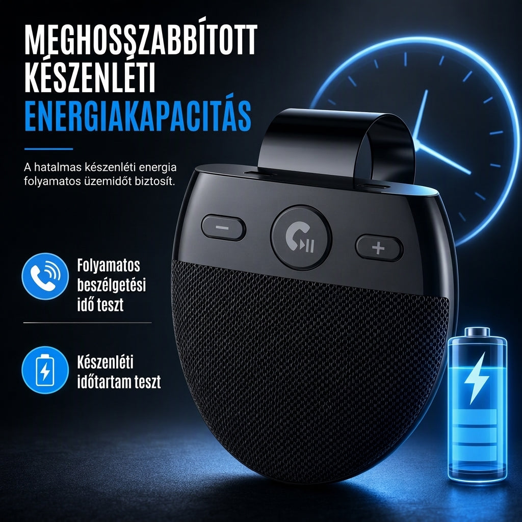 🚗 SP11 autó napellenző Bluetooth kihangosító, rezgésérzékelős automatikus bekapcsolás, A2DP támogatás és hívóazonosító hangos értesítés